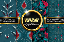Lunar Silver Ruby Flame Digital Papers - 04 variations Product Image 1