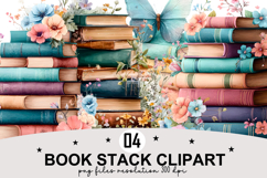 Whimsical Book Stack Clipart Watercolor png Product Image 1