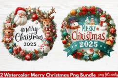 2 Watercolor Merry Christmas PNG | Festive Holiday Product Image 1