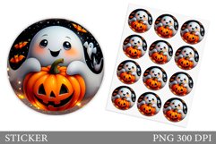 Cute Ghost Sticker. Halloween Pumpkin Sticker Design Product Image 1