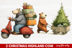2 Christmas Highland Cow Clipart | Rustic Festive Cow PNG Product Image 1