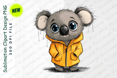 Cute Cartoon Koala In A Yellow Raincoat Standing Clipart Product Image 1