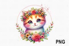 Cat Flowers Sublimation - Cat Flowers Clipart PNG Design Product Image 1