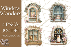 Cozy Christmas Village Window Clipart PNG for Crafts Product Image 1