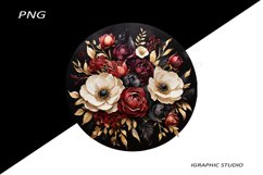 Black and Gold Flowers PNG, Watercolor Floral, Bouquet Product Image 1