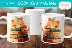 Cat and books mug wrap sublimation PNG, Book lover mug wrap Product Image 2