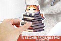 Cute Cat on A Stack of Books Sticker| Books Sticker Product Image 1