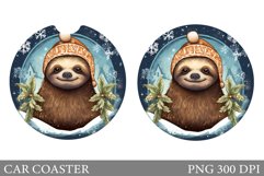 Winter Sloth Car Coaster. Sloth Car Coaster Sublimation Product Image 1