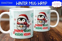 Cute Christmas mug wrap PNG, Cute penguin coffee mug PNG Product Image 2