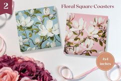 Flower Square Coaster, Magnolia Flowers Sublimation Designs Product Image 1