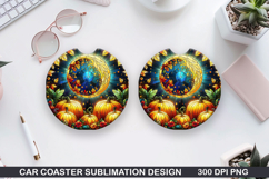 Pumpkin Car Coaster Sublimation| Halloween Coaster PNG Product Image 1