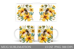 Bee Mug Sublimation. Bee Flowers Mug Design Product Image 1