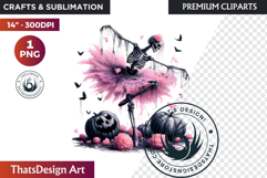 Pink &amp; Black Gothic Halloween Skeleton Clipart PNG, Skull Product Image 1