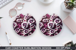 Flowers Car Coaster Sublimation| Flowers Coaster PNG Design Product Image 1