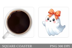 Cute Ghost Coaster Design. Halloween Coaster Sublimation Product Image 1