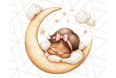 Sleeping Baby on Moon PNG, Cute Night Sky Baby Clipart Png Product Image 4