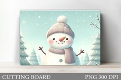 Cute Snowman Cutting Board. Winter Cutting Board Sublimation Product Image 1