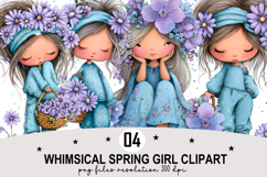 Whimsical Spring Girl Clipart Watercolor PNG Product Image 1