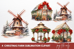 Watercolor Christmas Farm Sublimation Clipart Product Image 1