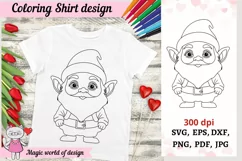 Valentine's Day Coloring Shirt SVG, gnome svg Product Image 1