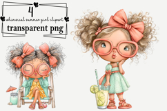 whimsical summer girl clipart Watercolor PNG Product Image 1