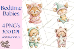 Baby Bedtime Animal Clipart PNG for Nursery Product Image 1