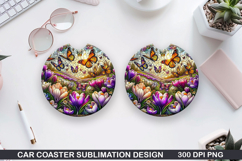 Flower Car Coaster Sublimation| Spring Flowers Coaster PNG Product Image 1