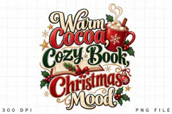 Warm Cocoa Cozy Book Christmas PNG, Book Lover Sublimation Product Image 3