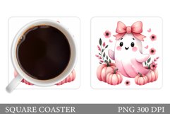 Cute Ghost Coaster Design. Halloween Coaster Sublimation Product Image 1