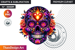 Floral Sugar Skull Day of the Dead Clipart, dia de muertos Product Image 1