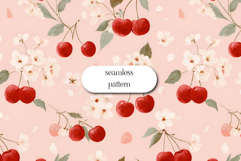 Cherry Blossom &amp; Red Cherries Seamless Pattern Design Product Image 1