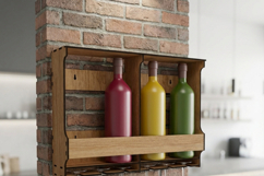 Wall Mounted Wine Rack with Glass Holder Modern Wood Wine Sh Product Image 4