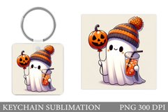 Cute Ghost Keychain Design. Halloween Keychain Sublimation Product Image 1