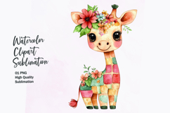 Watercolor cute kawaii Giraffe patchwork patterned clipart Product Image 1