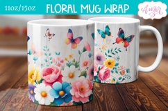 Spring floral mug wrap sublimation PNG, Butterflies mug png Product Image 2