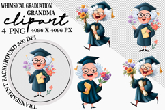 Whimsical Graduation Grandma Clipart Watercolor PNG Product Image 1