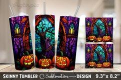 Stained Glass Window With Pumpkins And A House - 20oz Skinny Product Image 1