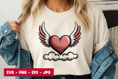 Winged Heart on Cloud Cute Love SVG PNG Product Image 1