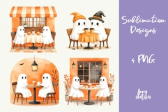 Ghost Couple PNG Halloween Ghost Cafe Clipart Sublimation Product Image 1