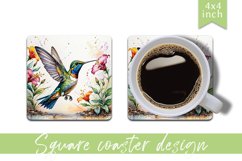 Watercolor hummingbird Square Coaster|sublimation design Product Image 1