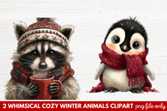 Whimsical Cozy Winter Animals Clipart | Cute Snowy Forest Product Image 1