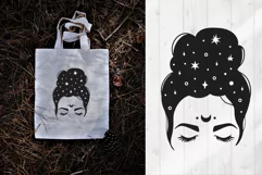 Celestial woman SVG, boho, mystical messy hair bun Product Image 2
