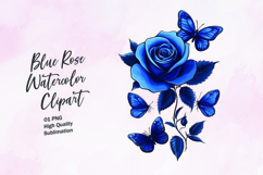 Blue rose with butterfly watercolor clipart sublimation Product Image 1