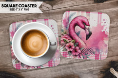 Flamingo, Birds &amp; Others, Buffalo Plaid Square Coaster PNG Product Image 1