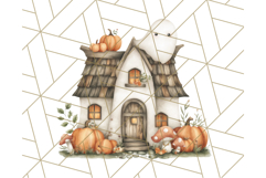Watercolor Halloween Cottage Clipart, Ghosts &amp; Pumpkins Png Product Image 4