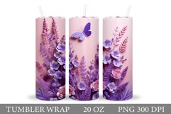 3D Flowers Tumbler Wrap. Butterfly Tumbler Sublimation Product Image 1