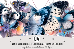 Watercolor Butterflies Flowers Clipart png Product Image 1