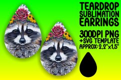 Playful Raccoon &amp; Flower Teardrop Earrings Sublimation Product Image 1