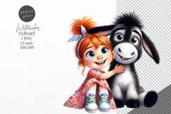 Whimsical clipart, Whimsical donkey and girl, Cute clipart Product Image 1