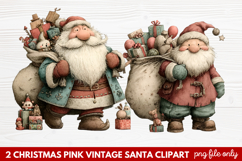 Pink Vintage Santa Clipart | Retro Christmas Santa PNG Product Image 1